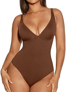 Deep V Neck Thong Compression Body Suits for Women