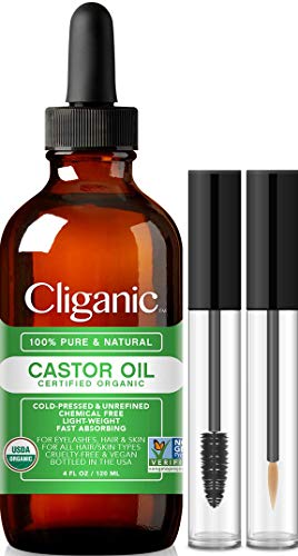 Cliganic Organic Castor Oil, 100% Pure (4oz with Eyelash Kit)